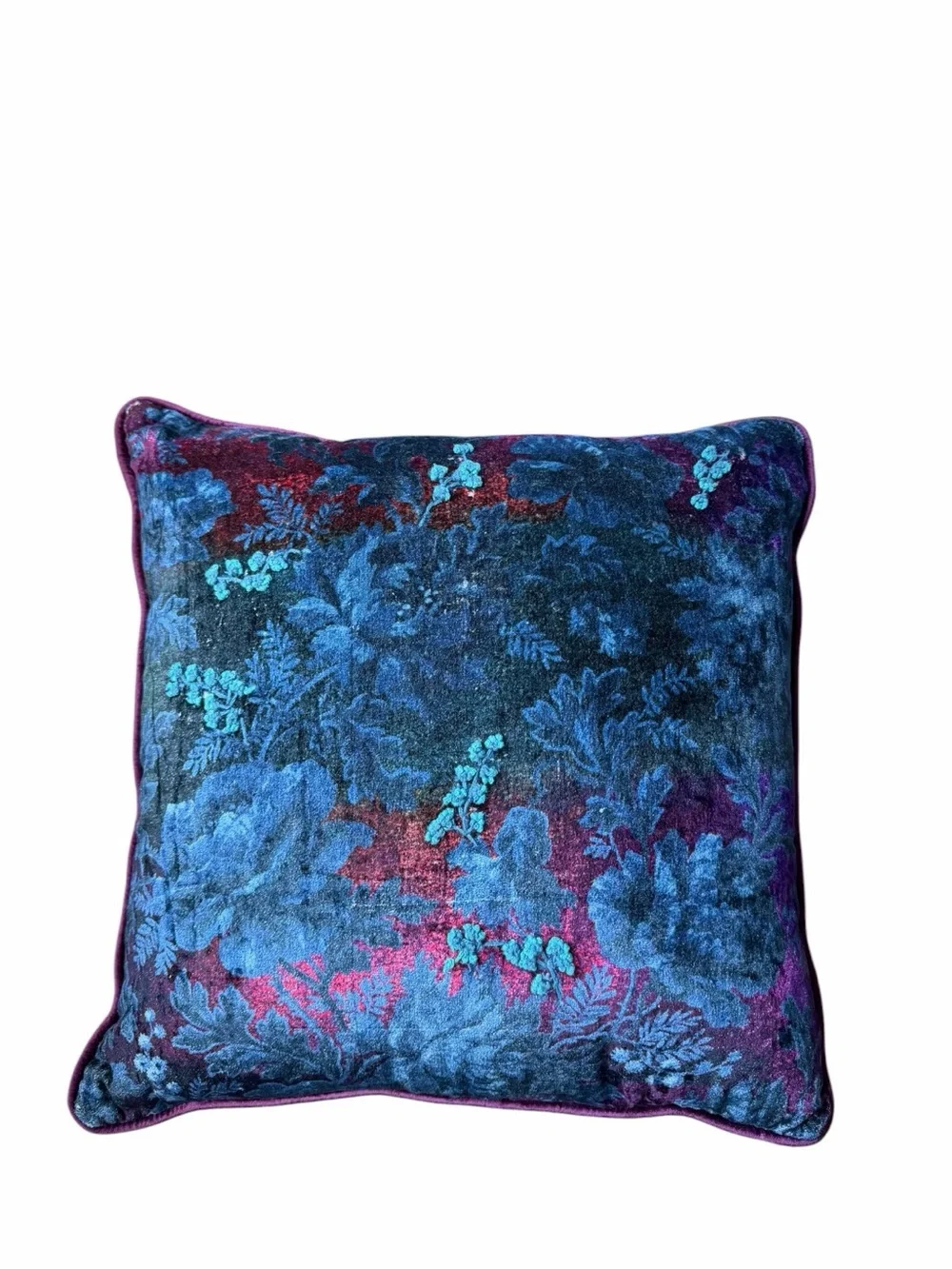 House of Hackney x Anthropologie Velvet Floral Throw Pillow 19x19 Blue Purple